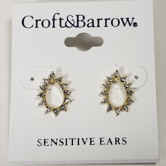 croft & barrow Jewelry - CROFT & BARROW, Polished Gold-tone  hoop Clear Crystals  Stud Earrings
